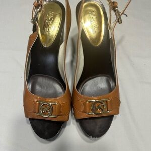 Michael Kors Brown Peep-Toe Wedges